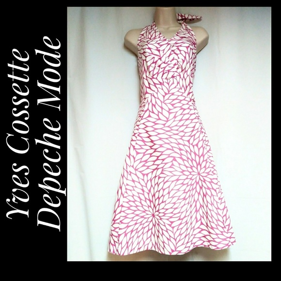 Yves Cossette Depeche Mode Dresses & Skirts - Halter Dress White Pink Geometric Floral Size 10 Yves Cossette Depeche Mode Dresses & Skirts - Halter Dress White Pink Geometric Floral Size 10